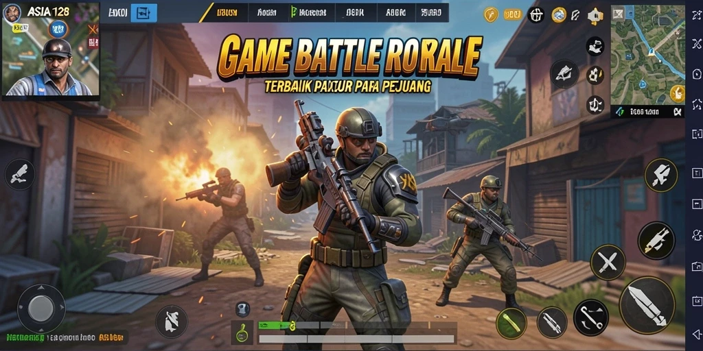 Tampilan gameplay ASIA128 yang mendebarkan dalam pertempuran Battle Royale.