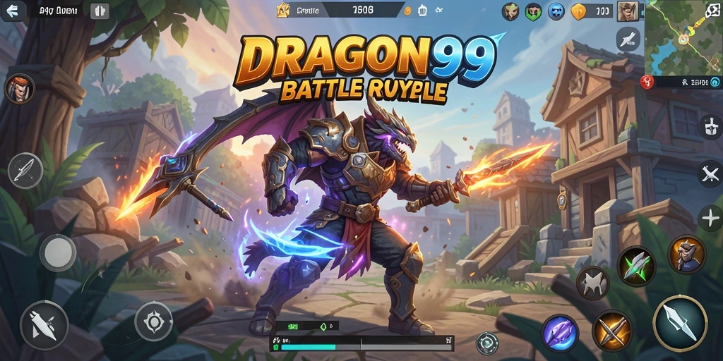 Screenshot utama DRAGON99 menampilkan aksi seru dalam sebuah pertandingan Battle Royale.