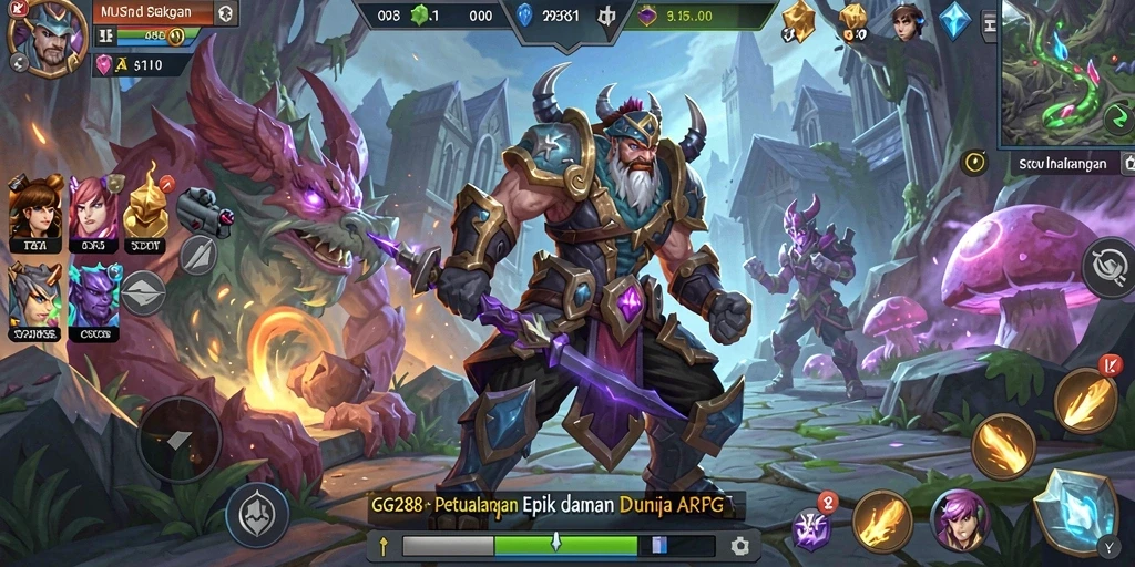 Screenshot utama dari GG288 menampilkan pertarungan epik dan karakter yang dinamis dalam dunia ARPG.