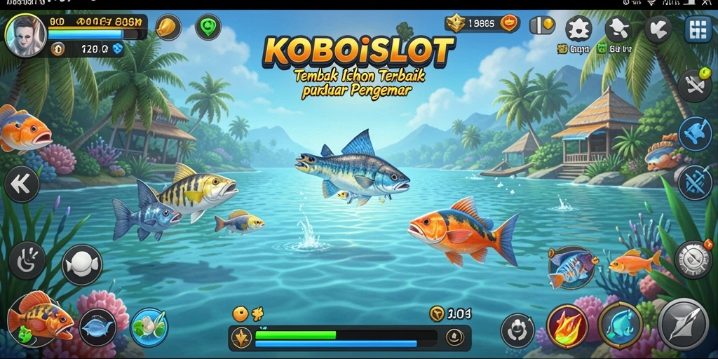 Tangkapan layar utama KOBOISLOT menampilkan aksi seru saat bermain Tembak Ikan.