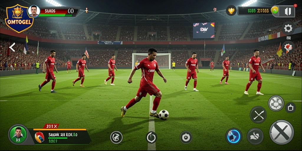 Gameplay OMTOGEL yang mendebarkan dengan aksi sepak bola intens.