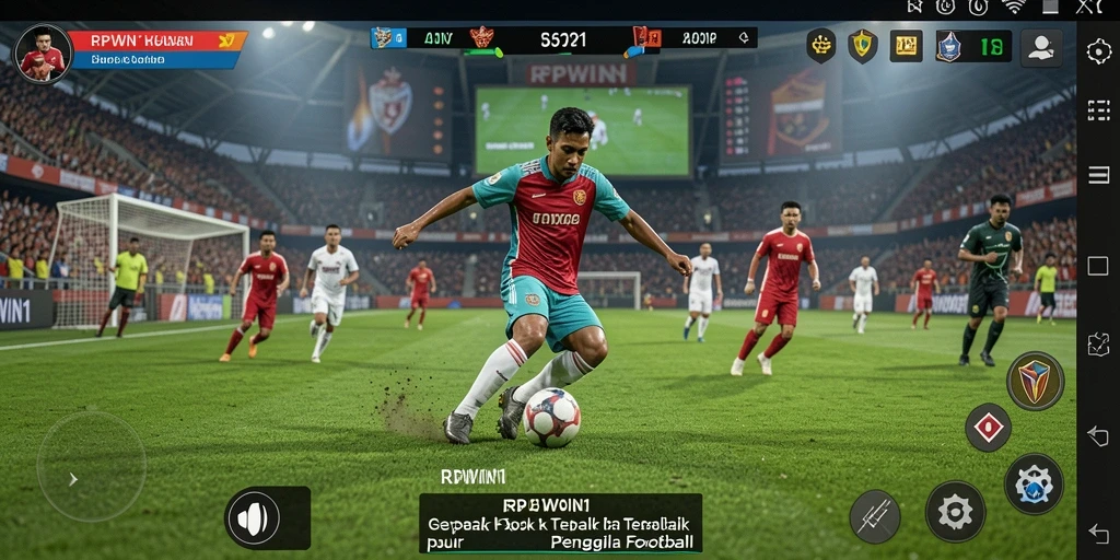 Screenshot utama RPWIN1 menampilkan aksi seru dari permainan sepak bola.