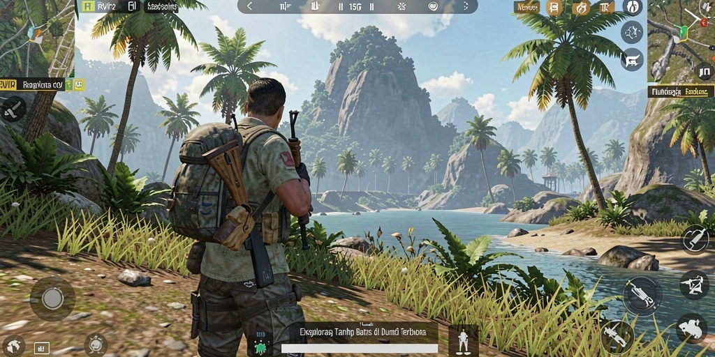 Tangkapan layar gameplay RVIP2 menampilkan eksplorasi dunia terbuka yang indah dan interaktif.