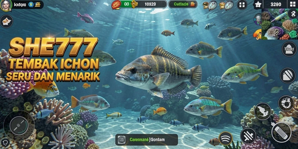 Tampilan menarik dari gameplay SHE777 saat menembak ikan.