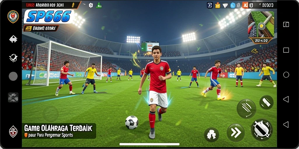 Screenshot utama SP666 yang menampilkan aksi seru dalam pertandingan olahraga.