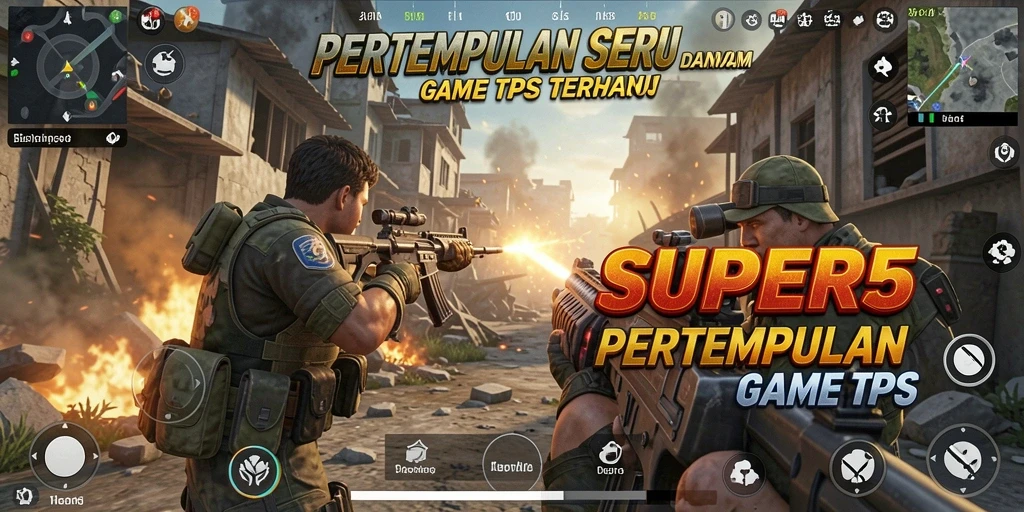 Tangkapan layar gameplay SUPER5 menunjukkan aksi seru dalam pertempuran TPS.