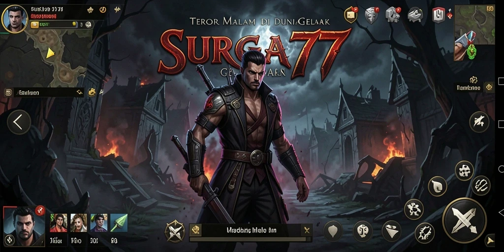 Screenshot utama SURGA77 menampilkan suasana gelap dan menegangkan dalam gameplay.
