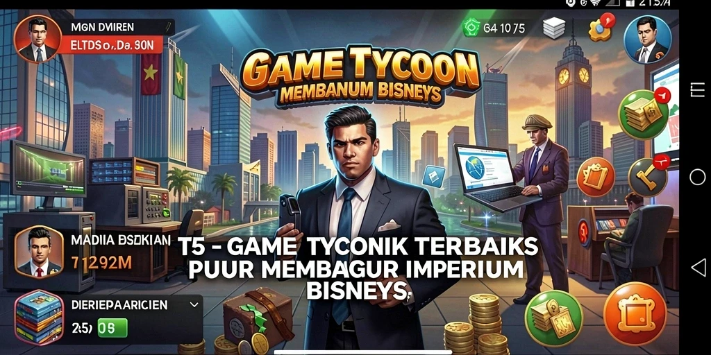 Screenshot T6 menunjukkan pemain mengelola bisnis dengan grafis yang menarik.